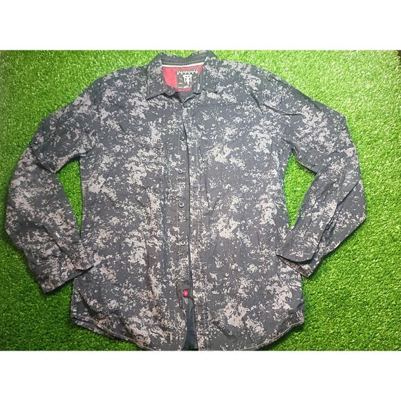 Tranquility mayhem Other - Tranquility Mayhem Men's Black Gray Abstract Camo Roll-Tab Long Sleeve Shirt lg